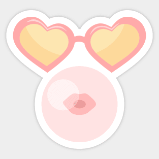Heart shape sunglasses and bubble gum Sticker